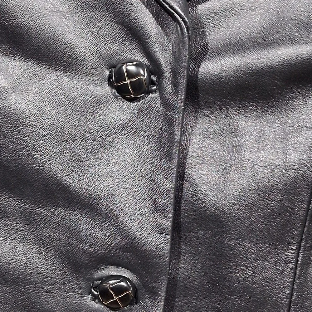 Croft & Barrow Womens Black Lambskin Genuine Leather 3-Button‎ Blazer Jacket M